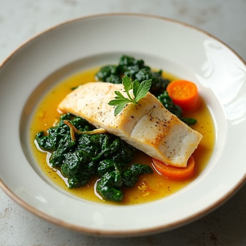 Coconut-Poached Fish with Braised Spinach and Carrot