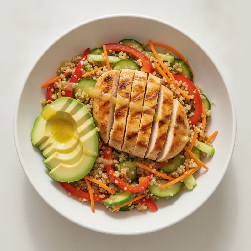 Grilled Chicken and Quinoa Bowl with Crunchy Vegetables