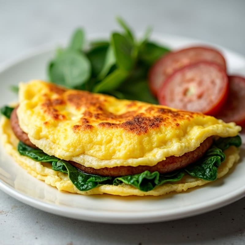 Egg White Spinach Omelette with Grilled Turkey Sausage