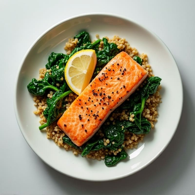 Seared Salmon Fillet with Quinoa and Garlic Spinach