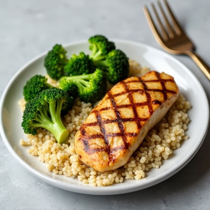Grilled Chicken Breast with Steamed Broccoli and Quinoa