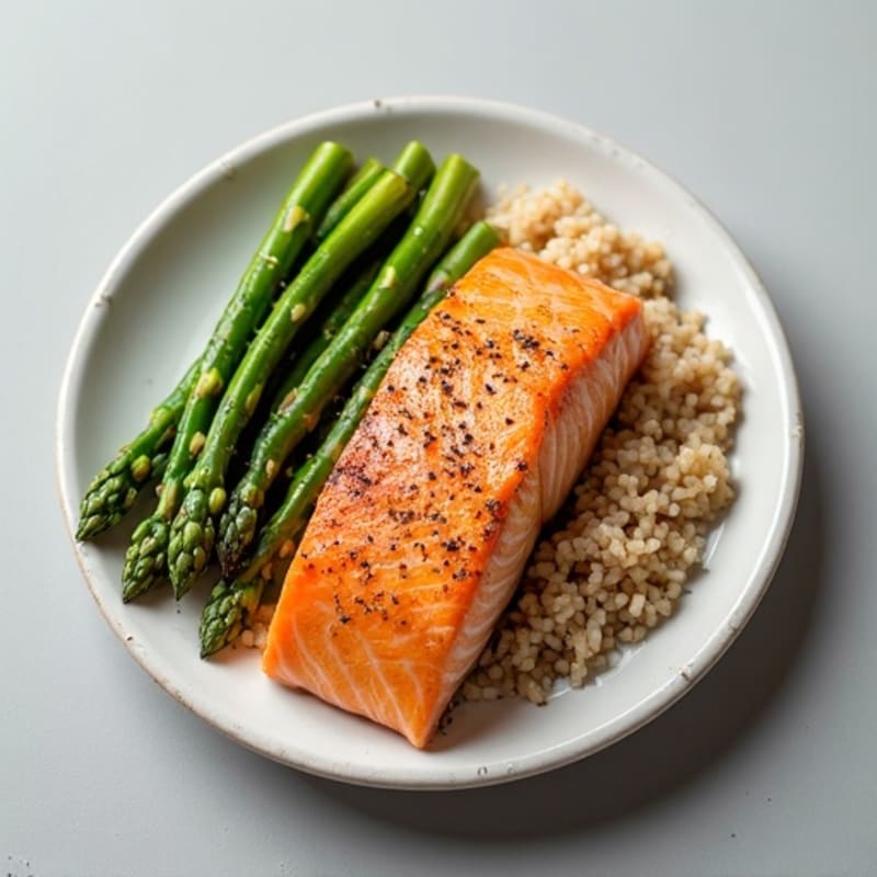 Seared Salmon with Steamed Asparagus and Brown Rice