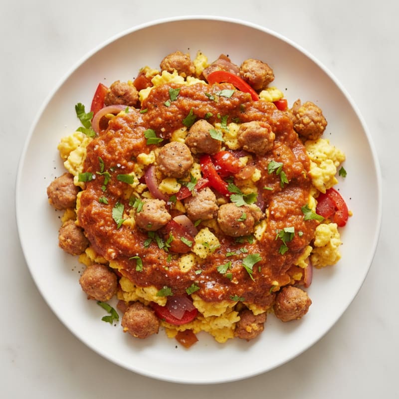 Turkey Sausage Scramble with Ranchero Sauce