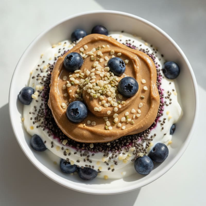 Silky Greek Yogurt Parfait with Chia, Hemp Seeds and Almond Butter