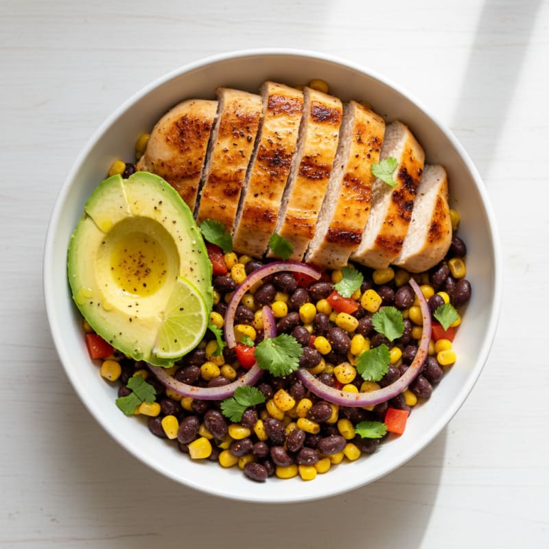 Zesty Black Bean and Corn Salsa Chicken Bowl