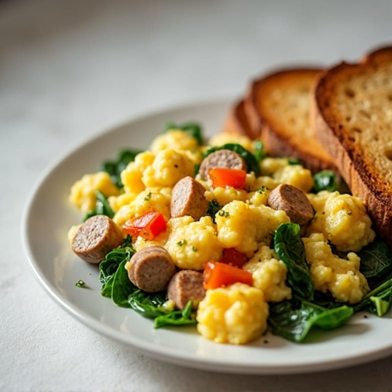 Egg White Spinach Scramble with Turkey Sausage