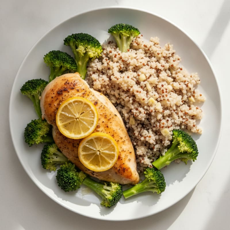 Roasted Chicken Breast with Steamed Broccoli and Quinoa