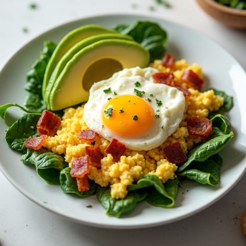 Cottage Cheese Scramble with Spinach and Turkey Bacon