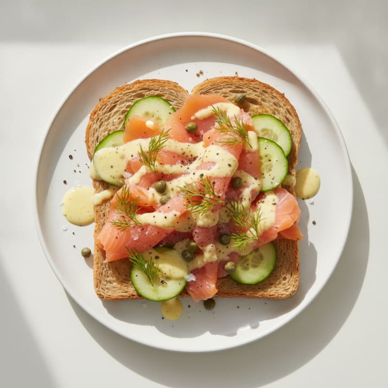 Smoked Salmon with Lemon-Dill Sauce on Whole Wheat