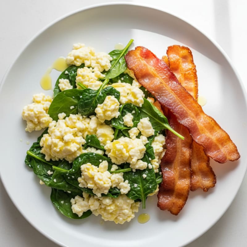 Cottage Cheese Scramble with Spinach and Turkey Bacon