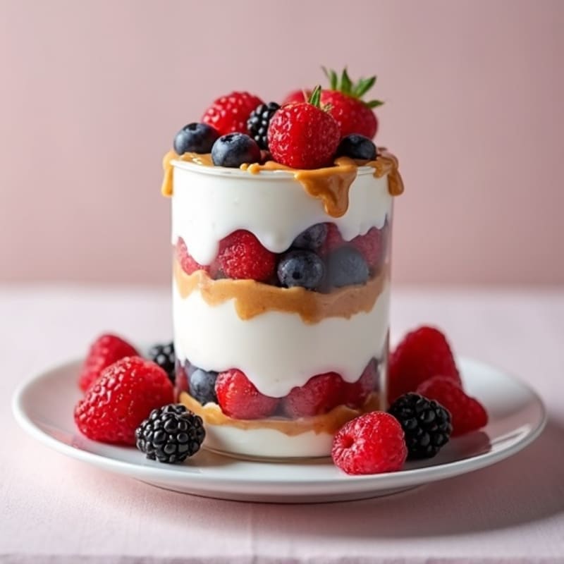 Greek Yogurt Protein Parfait with Mixed Berries and Almond Butter