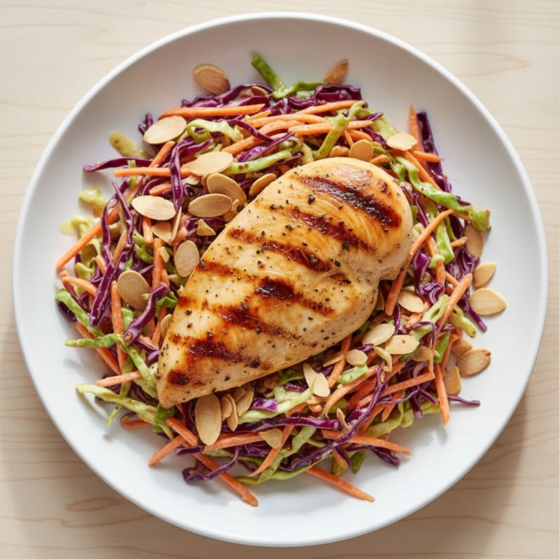 Grilled Chicken Breast with Crunchy Cabbage Slaw