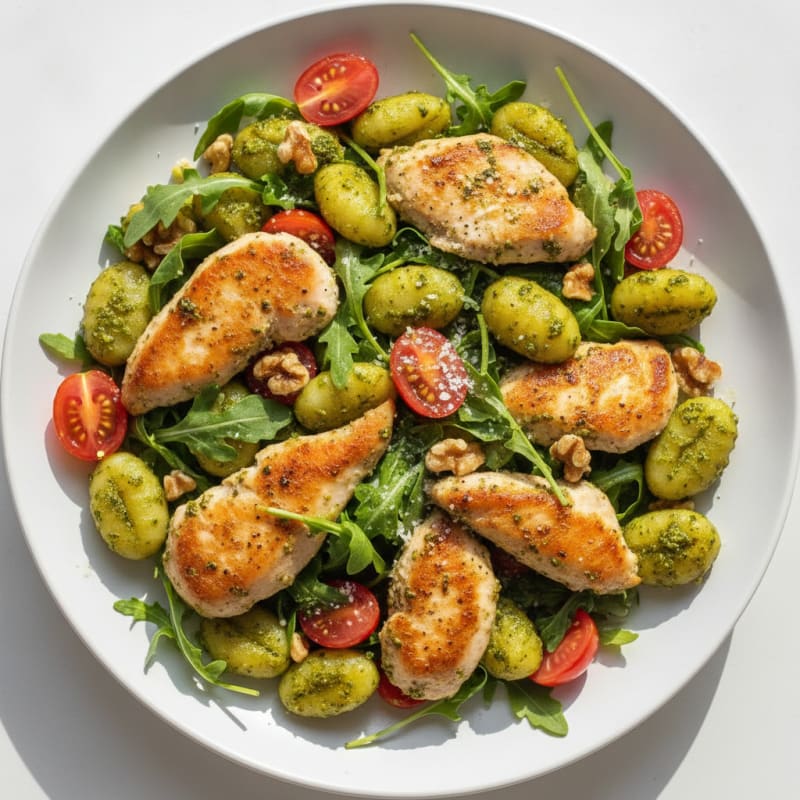 Gnocchi with Arugula Pesto and Cherry Tomatoes