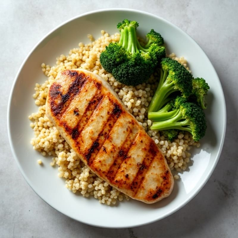 Grilled Chicken Breast with Quinoa and Roasted Broccoli
