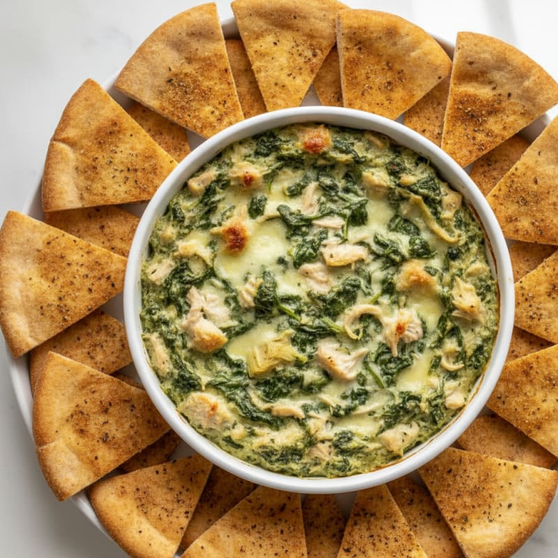 Baked Spinach Artichoke Dip with Toasted Pita