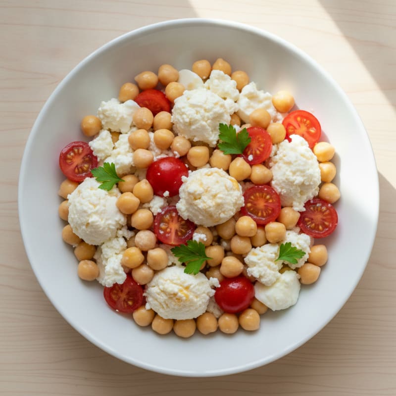Cottage Cheese and Chickpea Salad with Cherry Tomatoes