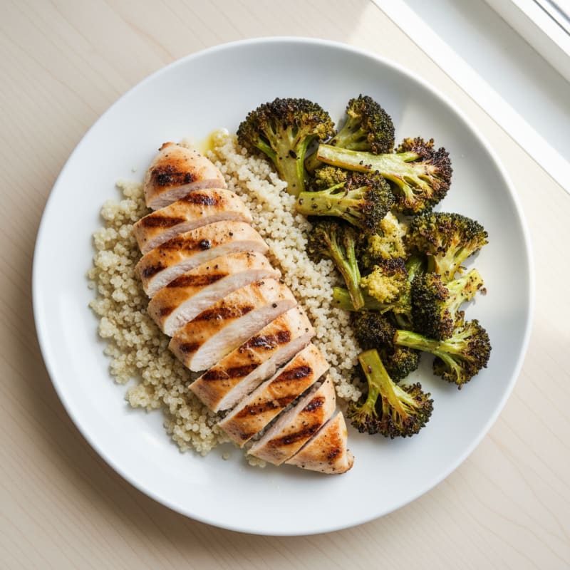 Grilled Chicken Breast with Quinoa and Roasted Broccoli