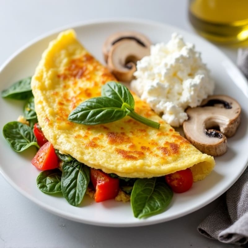 Egg White Spinach Omelette with Cottage Cheese and Sliced Turkey