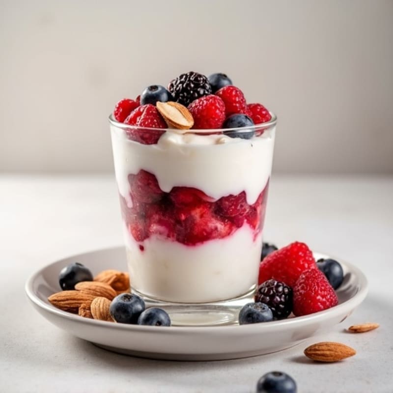Greek Yogurt Protein Parfait with Mixed Berries and Almonds