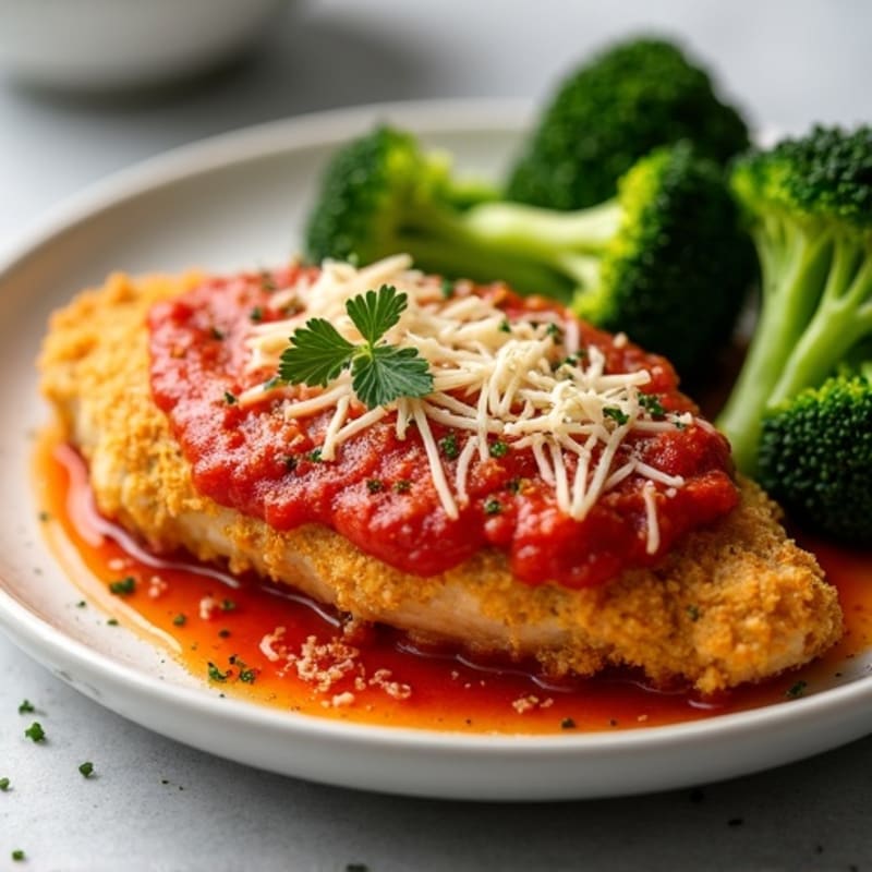 Crispy Baked Chicken Parmesan with Garlic Roasted Broccoli