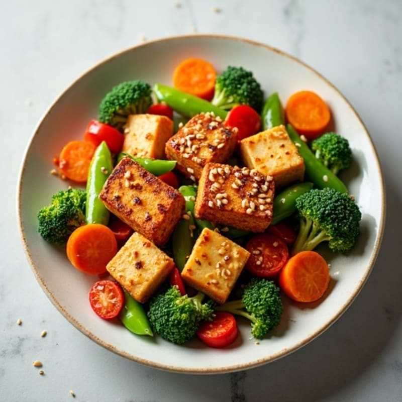 Crispy Sesame Tofu and Vibrant Vegetable Stir-Fry