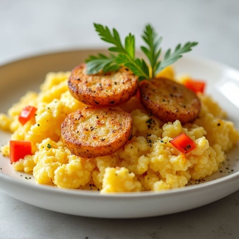 Crispy Chicken Egg White Scramble with Roasted Potatoes