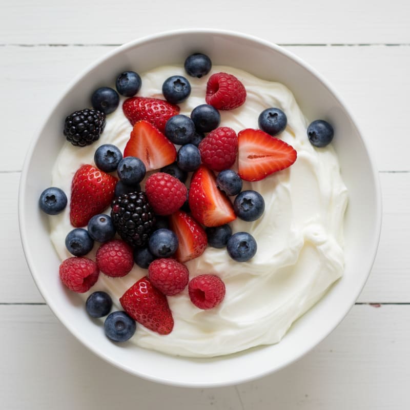 Silky Greek Yogurt with Mixed Berries and Protein Powder