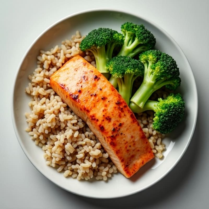Seared Salmon with Steamed Broccoli and Brown Rice