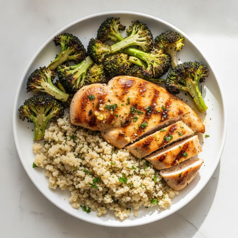 Grilled Chicken Breast with Roasted Broccoli and Quinoa
