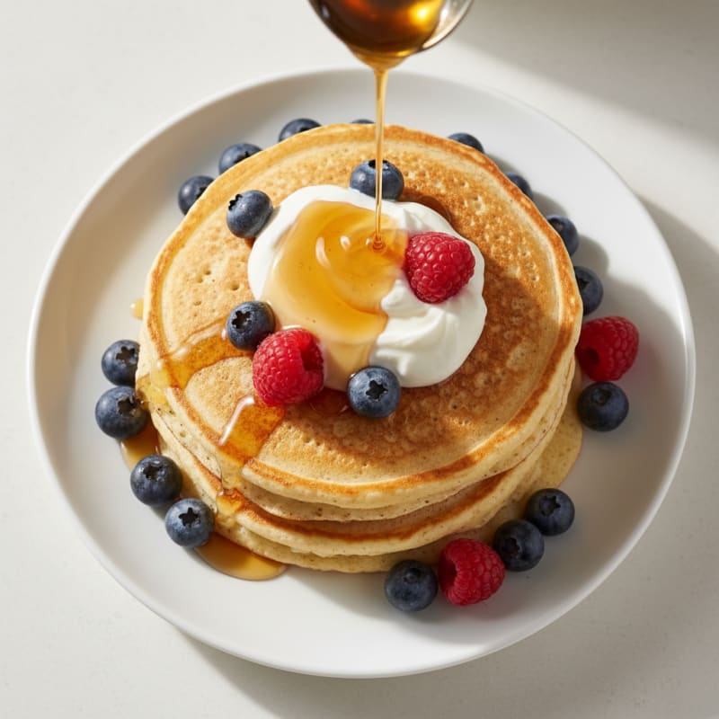 Fluffy Golden Buttermilk Pancakes with Berries