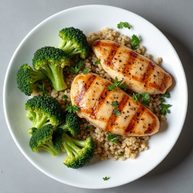 Grilled Chicken Breast with Roasted Broccoli and Quinoa