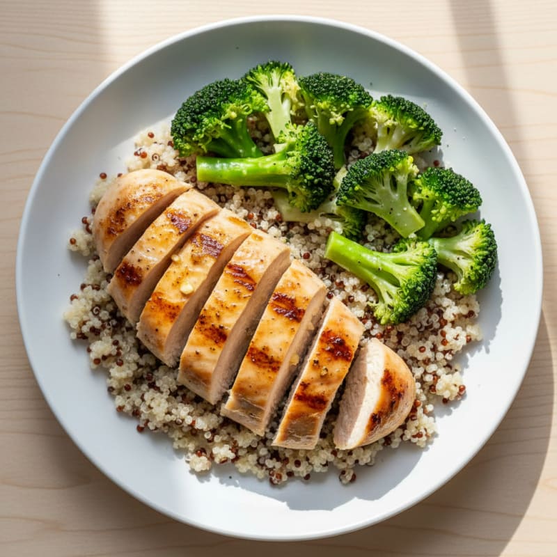 Grilled Chicken Breast with Quinoa and Steamed Broccoli