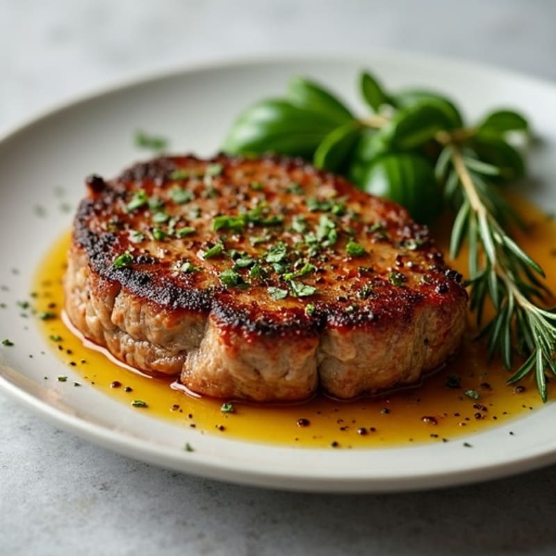 Herb-Crusted Pan-Seared Steak with Roasted Garlic