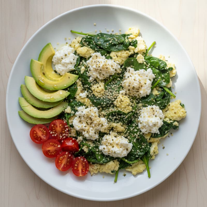 Egg White and Spinach Scramble with Cottage Cheese