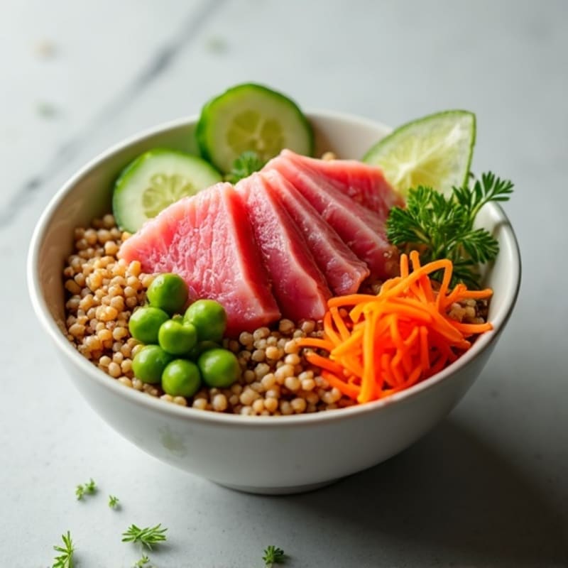 Fresh Tuna Poke Bowl with Brown Rice and Crisp Vegetables