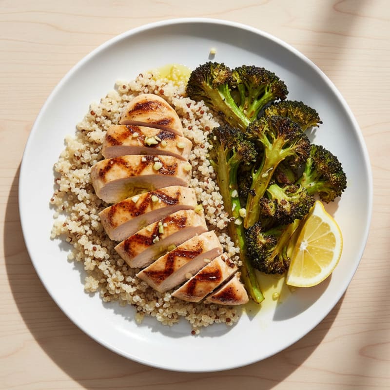 Grilled Chicken Breast with Quinoa and Roasted Broccoli