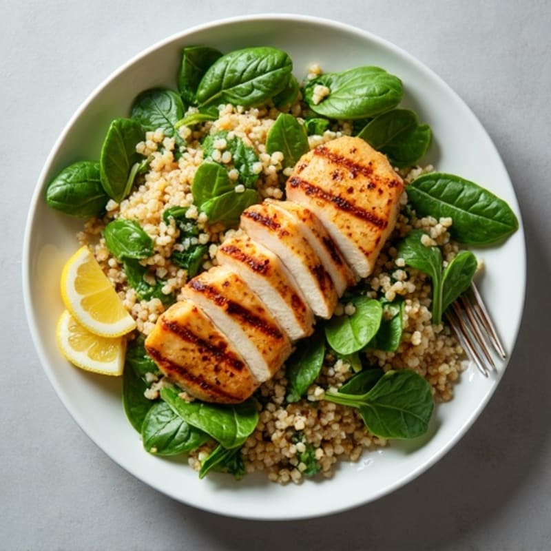Grilled Chicken and Quinoa Salad with Spinach and Lemon Vinaigrette