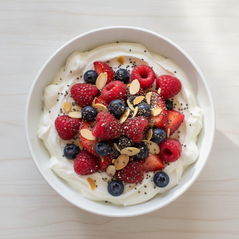 Greek Yogurt Protein Bowl with Mixed Berries and Chia Seeds