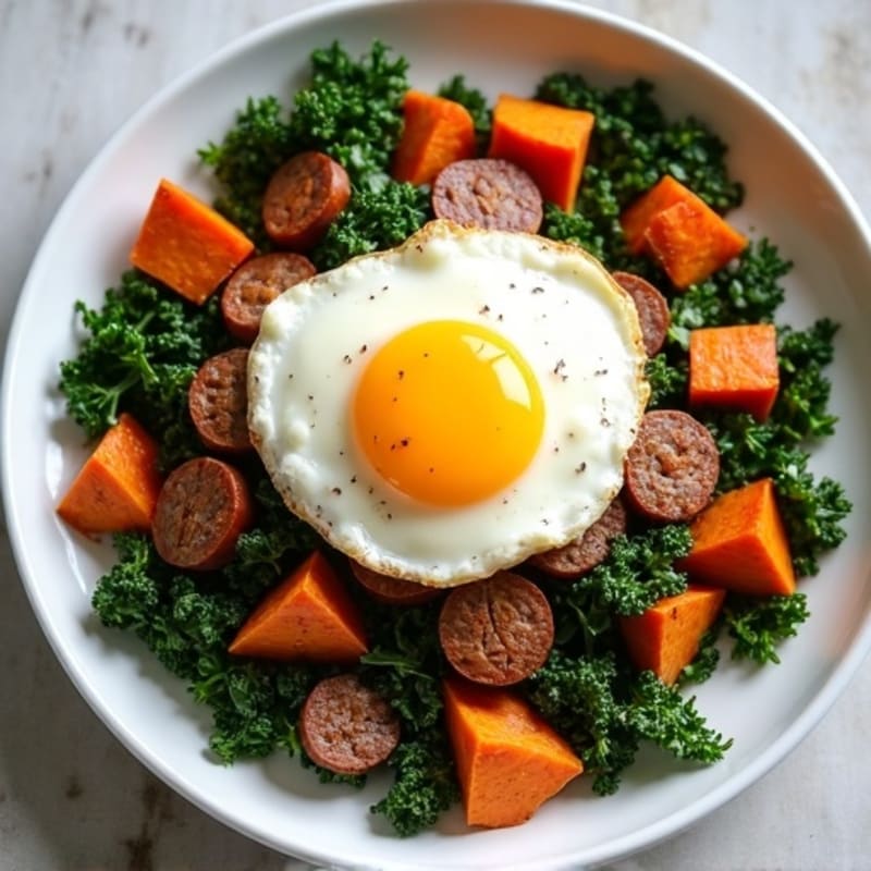 Crispy Sweet Potato and Kale Hash with Fried Egg