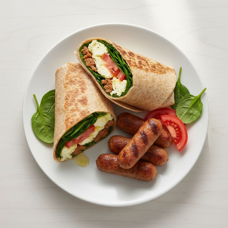 Egg White and Turkey Sausage Wrap with Spinach and Tomato