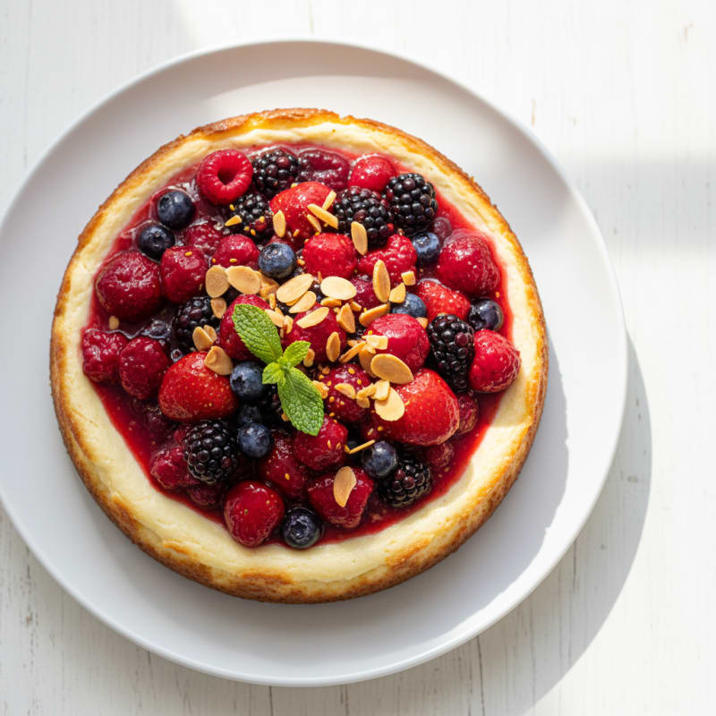 Greek Yogurt Protein Cheesecake with Mixed Berries