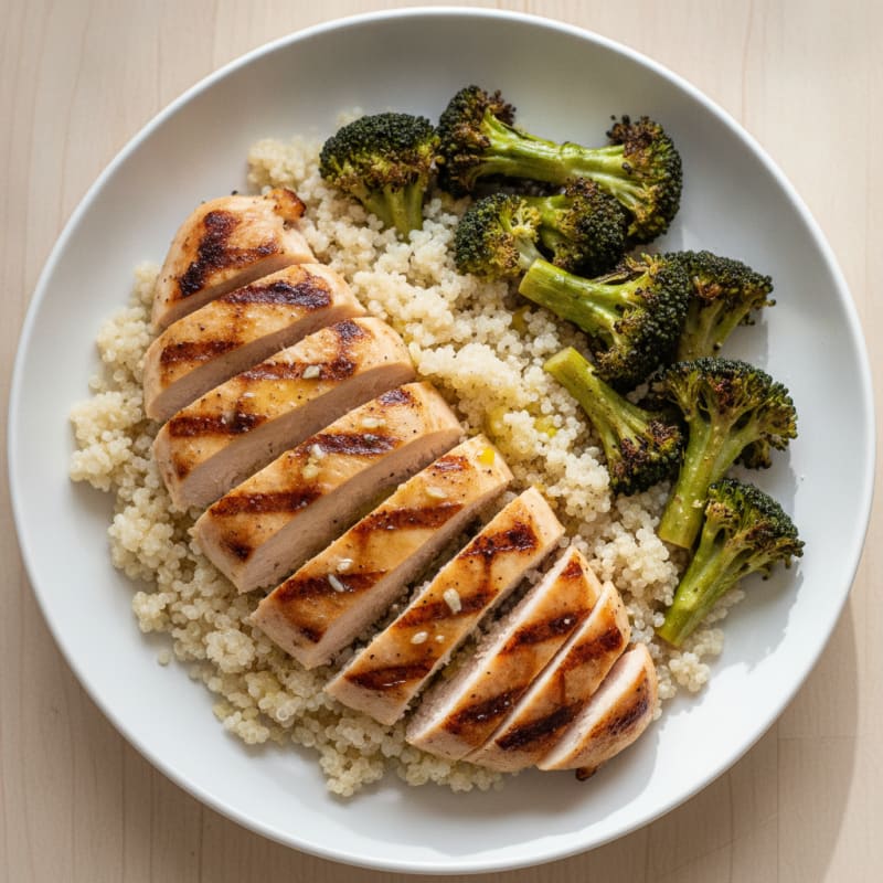 Grilled Chicken Breast with Quinoa and Roasted Broccoli