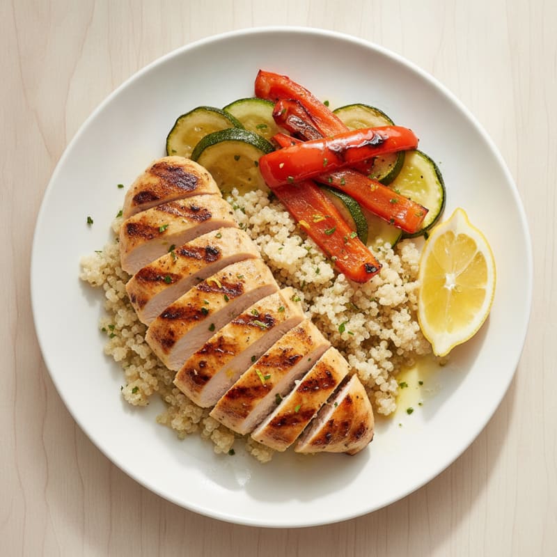 Grilled Chicken Breast with Roasted Vegetables and Quinoa