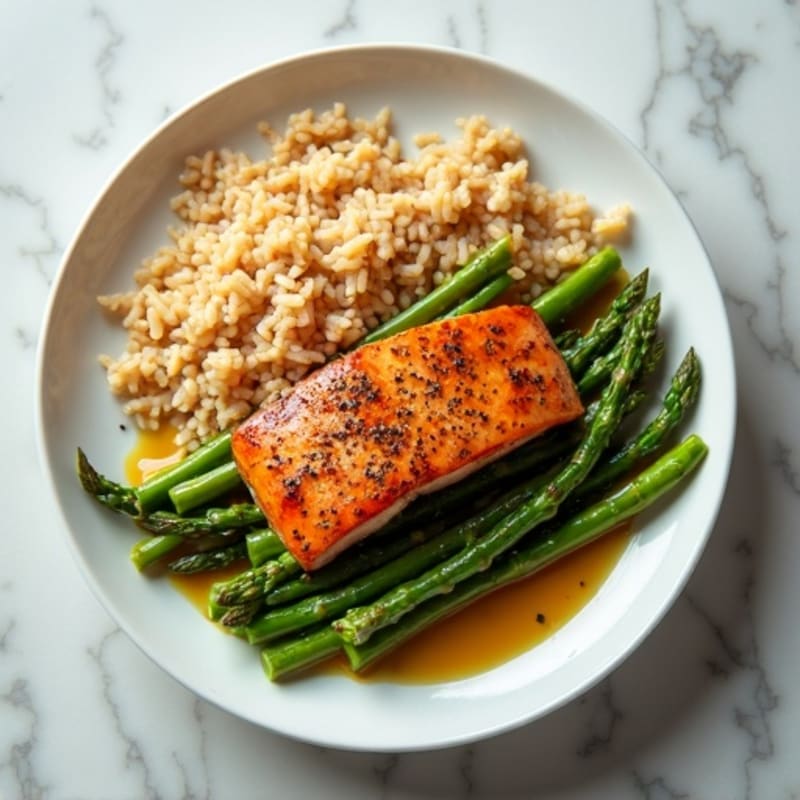 Seared Salmon with Steamed Asparagus and Brown Rice