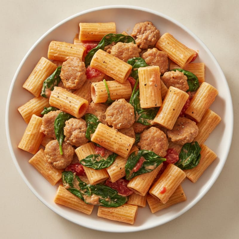 Creamy Sausage Rigatoni with Spinach