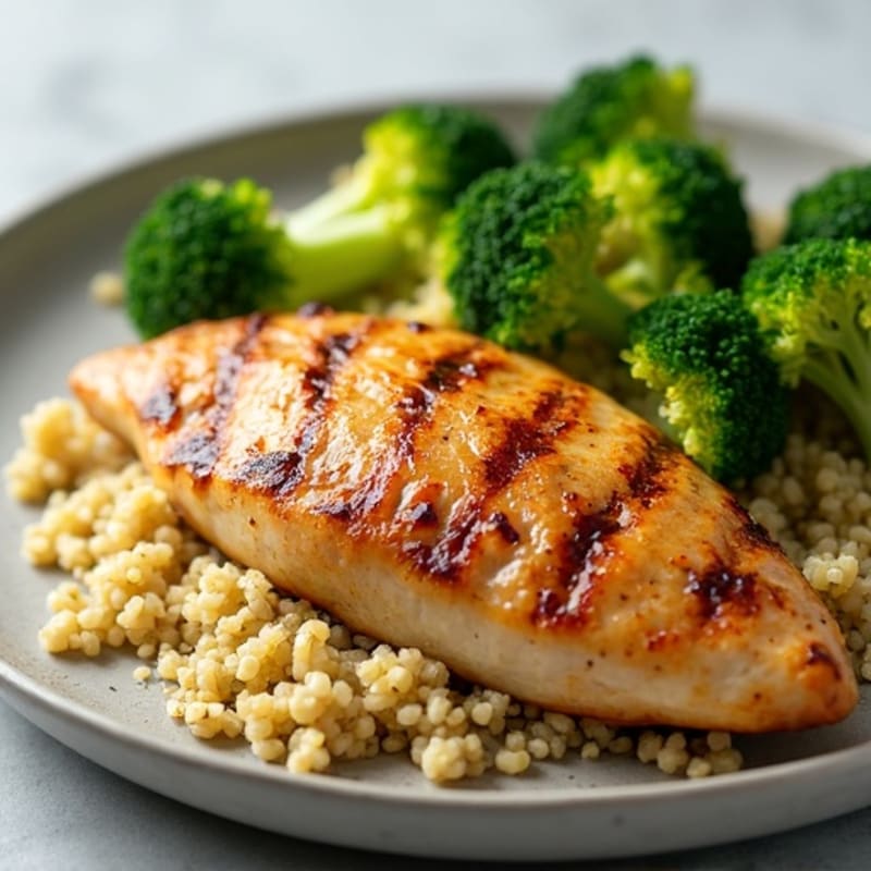 Grilled Chicken Breast with Quinoa and Roasted Broccoli