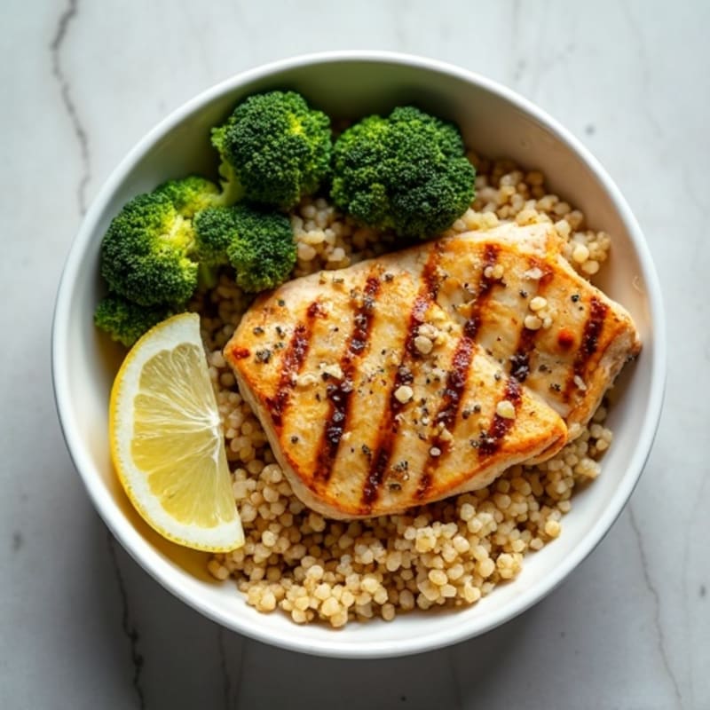 Grilled Chicken and Quinoa Bowl with Roasted Broccoli