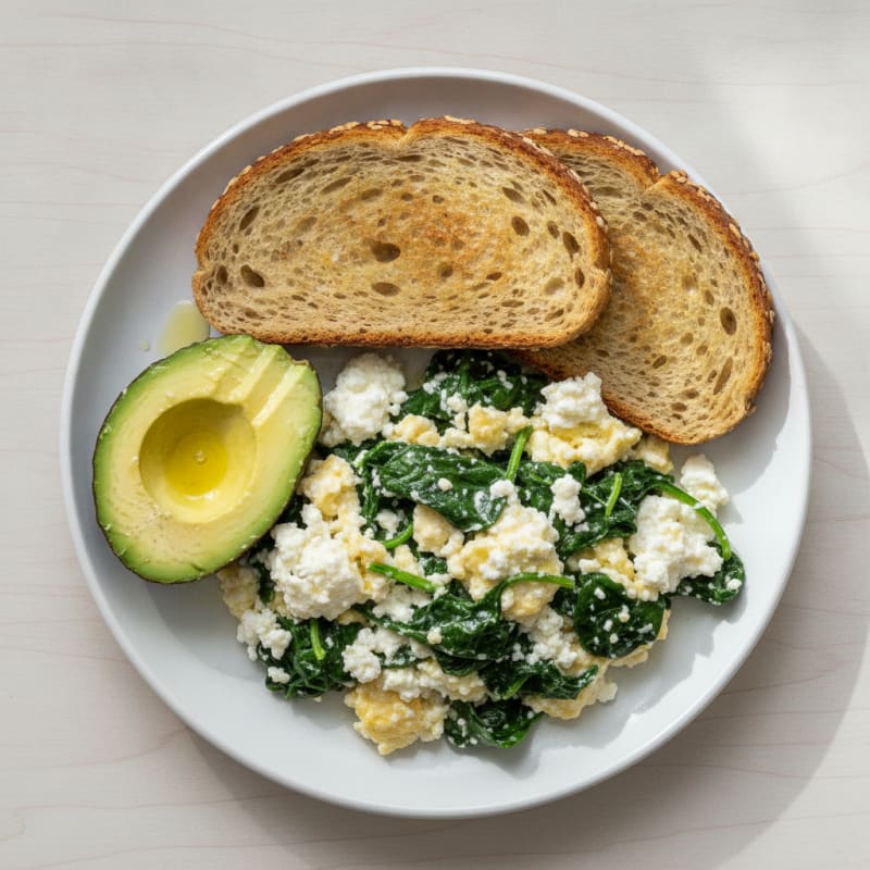 Egg White and Cottage Cheese Scramble with Sautéed Spinach
