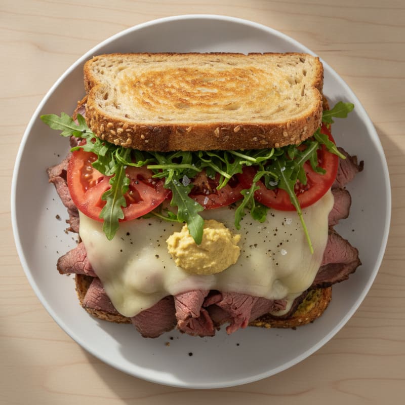 High Protein Roast Beef and Melted Provolone Sandwich