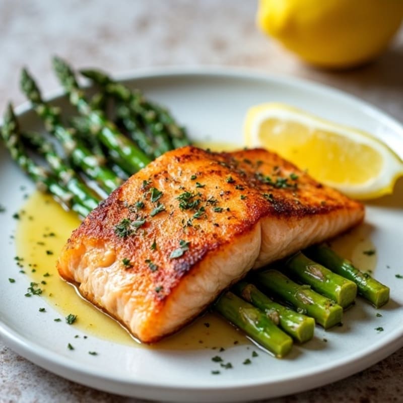 Crispy Pan-Seared Salmon with Lemon-Herb Roasted Asparagus